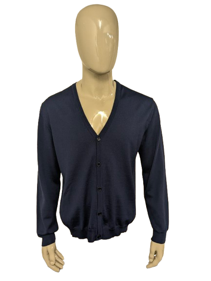 Profuomo Strickjacke aus 100 % Merinowolle – dunkelblau – Größe XL