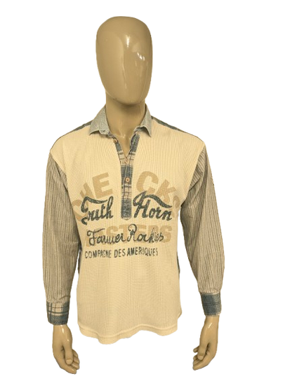 Maglione polo sottile vintage CDA. Colore Beige Grigio Blu. Taglia XL.