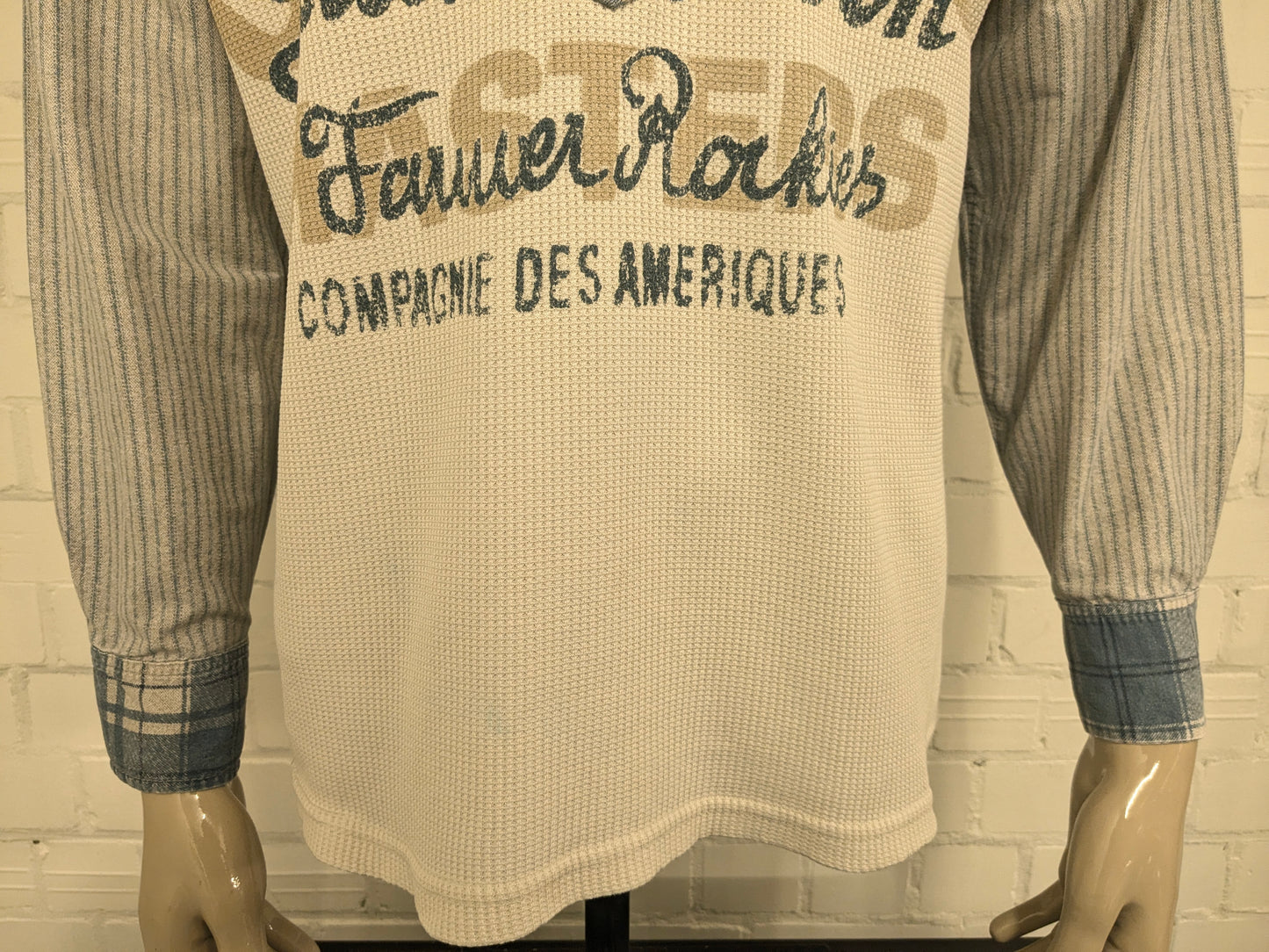 Maglione polo sottile vintage CDA. Colore Beige Grigio Blu. Taglia XL.