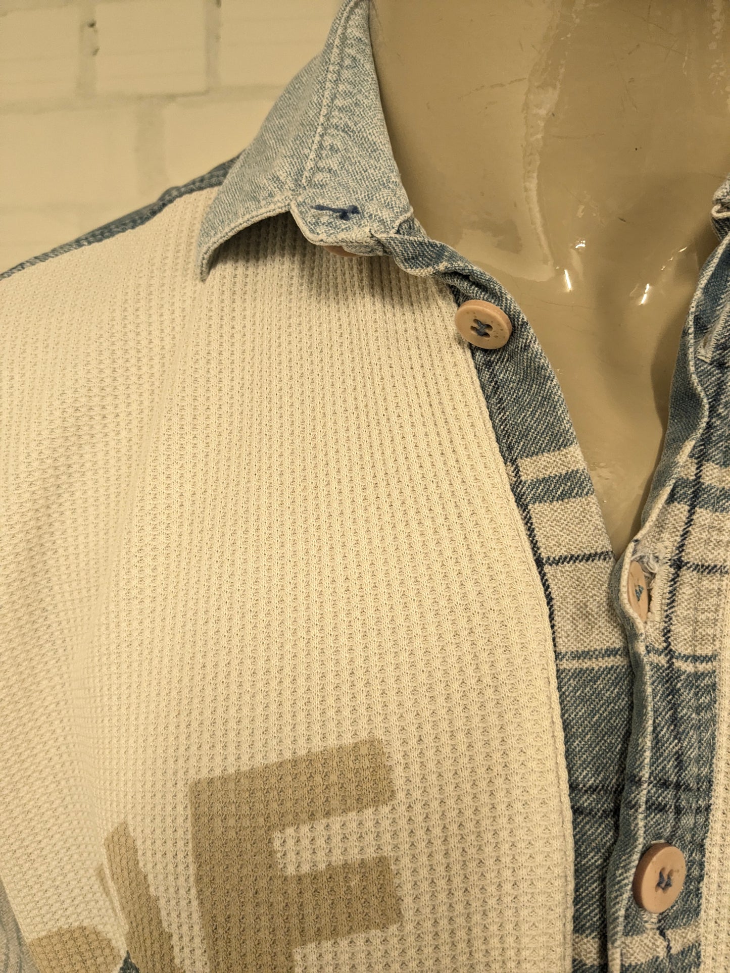 Maglione polo sottile vintage CDA. Colore Beige Grigio Blu. Taglia XL.