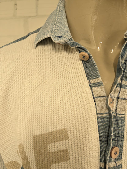 Maglione polo sottile vintage CDA. Colore Beige Grigio Blu. Taglia XL.