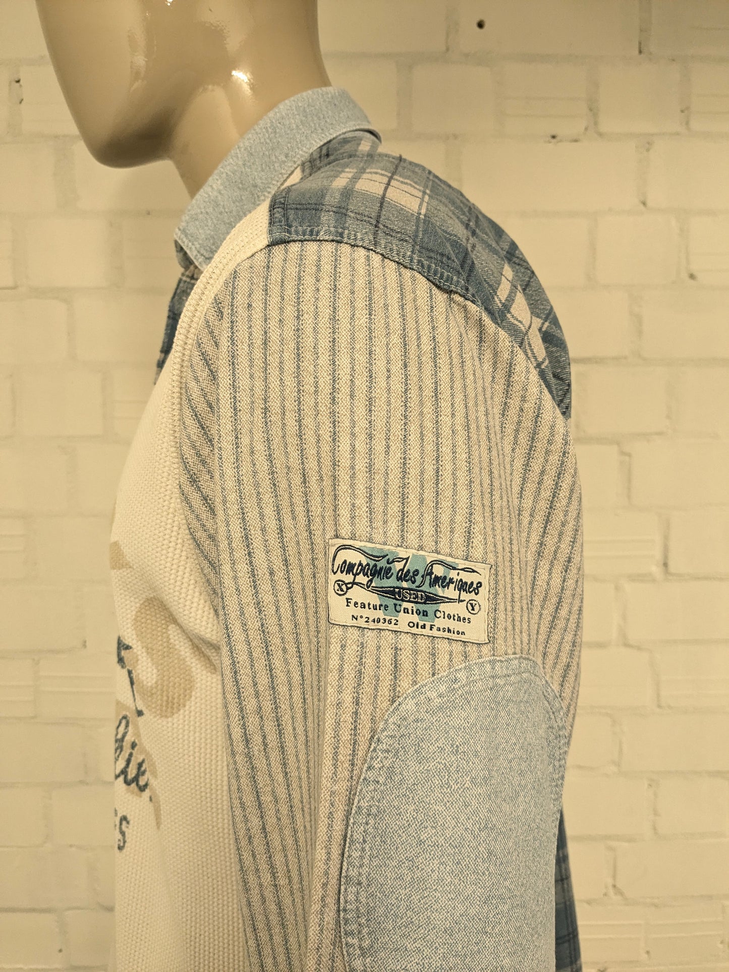 Maglione polo sottile vintage CDA. Colore Beige Grigio Blu. Taglia XL.