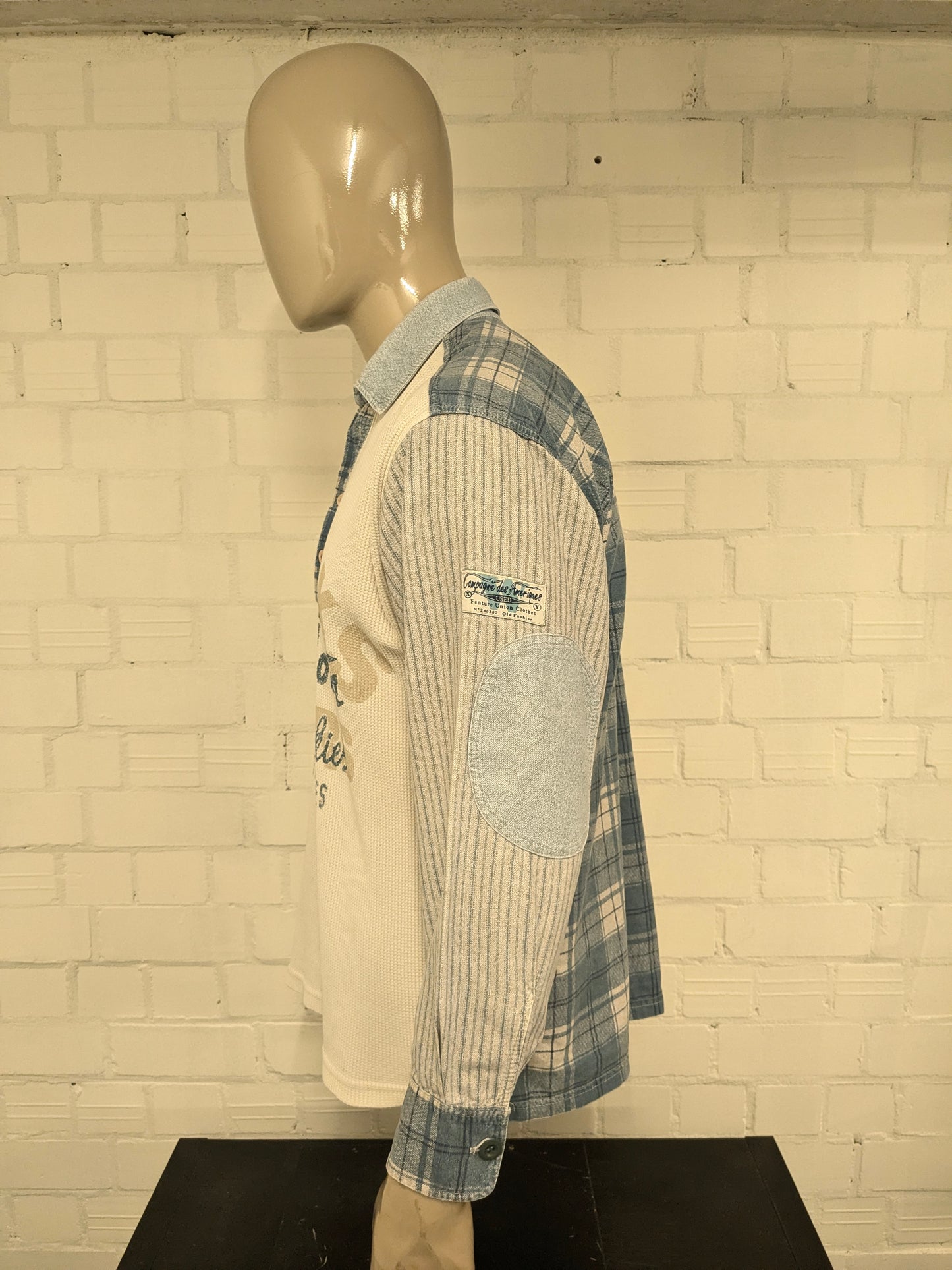 Maglione polo sottile vintage CDA. Colore Beige Grigio Blu. Taglia XL.