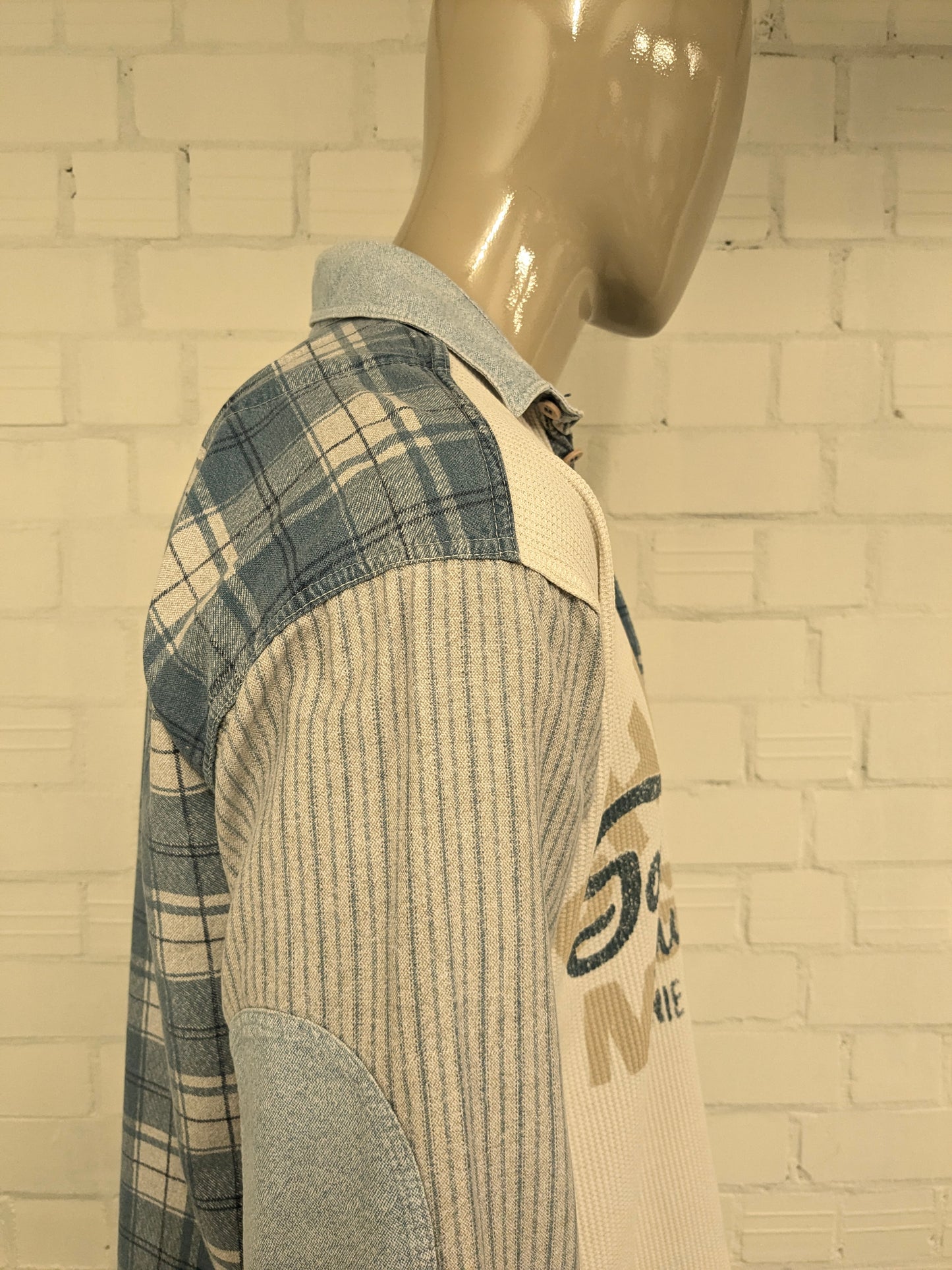 Maglione polo sottile vintage CDA. Colore Beige Grigio Blu. Taglia XL.