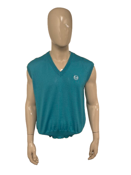 Vintage Sergio Tacchini Wollen spencer met V-Hals. Groen gekleurd. Maat L.