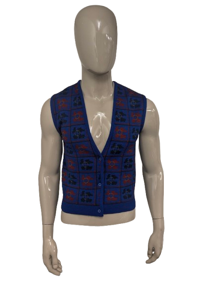 Vintage Rodier Paris Wollen spencer / vest. Rood Zwart Blauw gekleurd. Maat S.