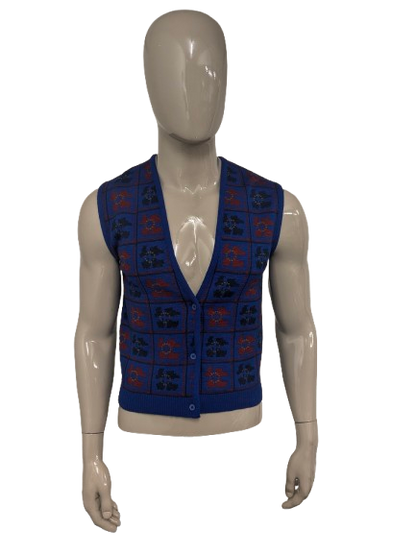 Vintage Rodier Paris Wollen spencer / vest. Rood Zwart Blauw gekleurd. Maat S.