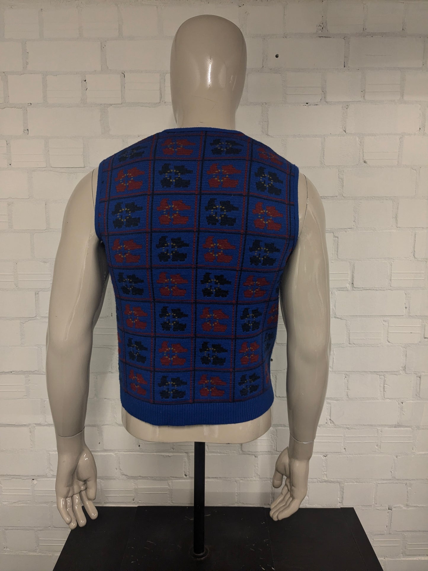 Vintage Rodier Paris Wollen spencer / vest. Rood Zwart Blauw gekleurd. Maat S.