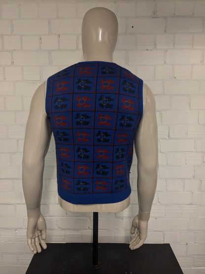 Vintage Rodier Paris Wollen spencer / vest. Rood Zwart Blauw gekleurd. Maat S.