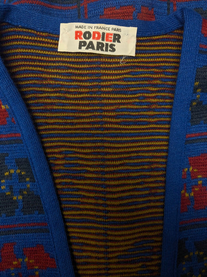 Vintage Rodier Paris Wollen spencer / vest. Rood Zwart Blauw gekleurd. Maat S.