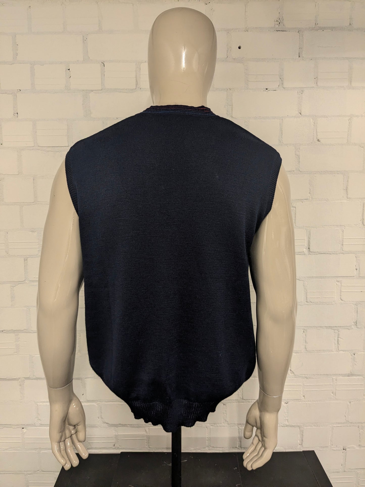 Vintage Belika spencer met V-hals. Donker Blauw Rood gekleurd. Maat XL.