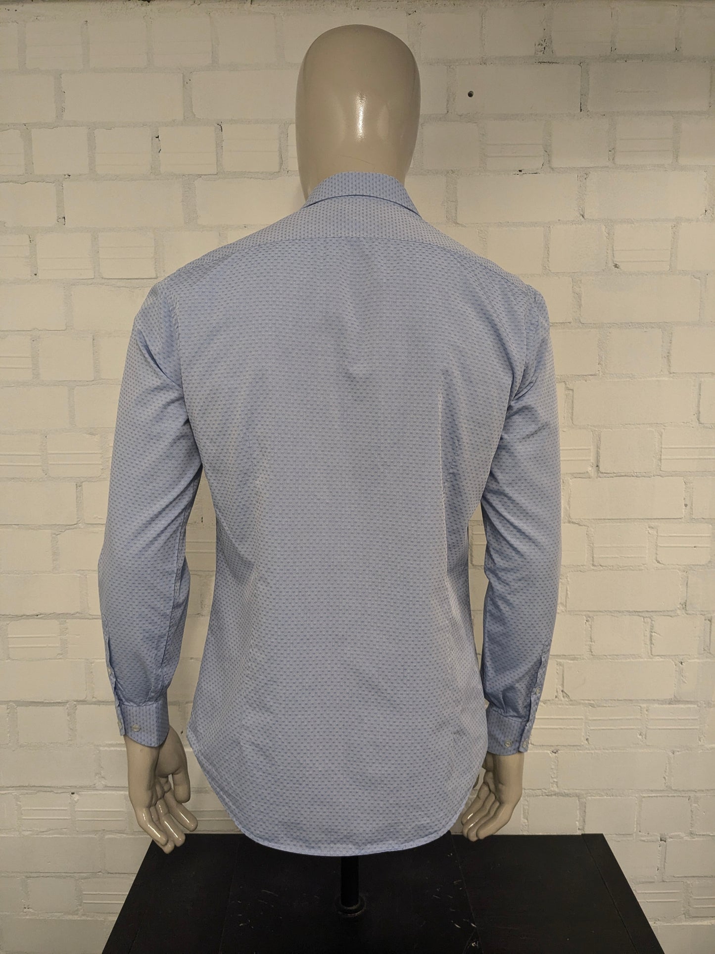 Van Gils overhemd. Licht Blauw Licht Glanzend bolletjes motief. Maat 41 / L. skin cut.