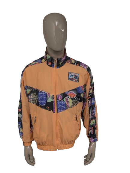 Vintage McPercy sport jack /jas. Oranje & gekleurde vissen print. Maat XL.