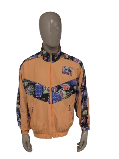 Vintage McPercy sport jack /jas. Oranje & gekleurde vissen print. Maat XL.