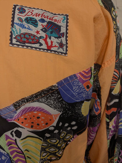 Vintage McPercy sport jack /jas. Oranje & gekleurde vissen print. Maat XL.