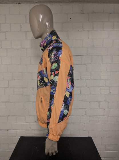 Vintage McPercy sport jack /jas. Oranje & gekleurde vissen print. Maat XL.