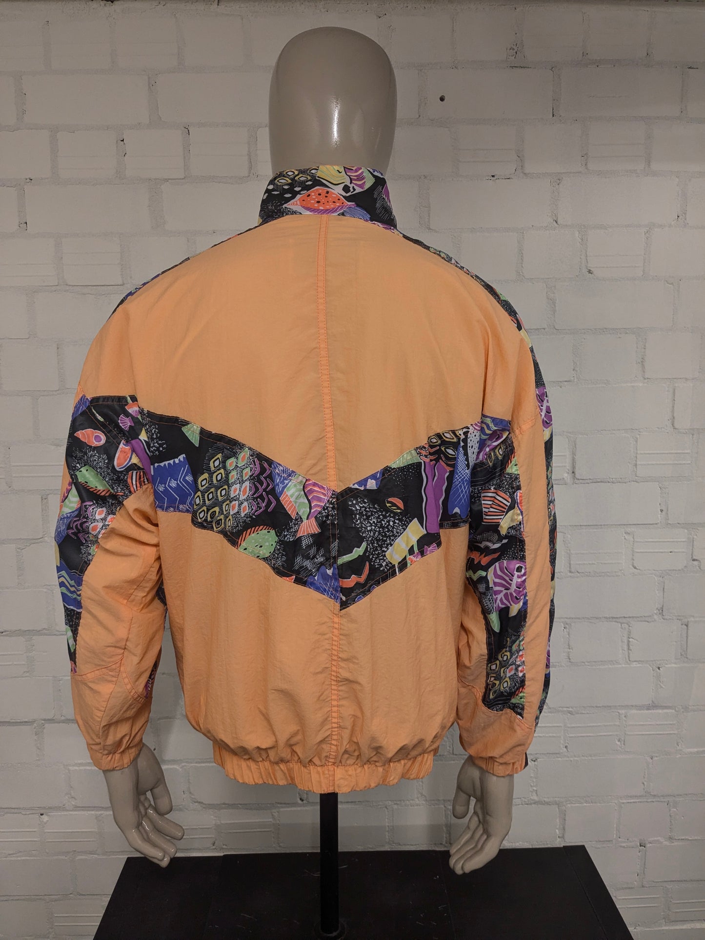 Vintage McPercy sport jack /jas. Oranje & gekleurde vissen print. Maat XL.
