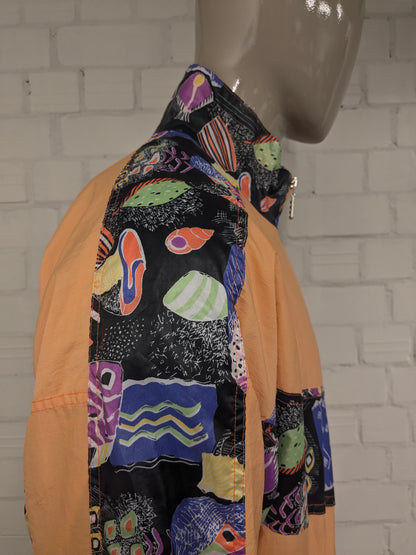 Vintage McPercy sport jack /jas. Oranje & gekleurde vissen print. Maat XL.