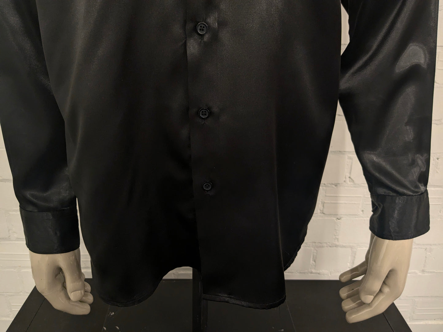 Vintage Basic Line overhemd. Zwart Glanzend. Maat L.