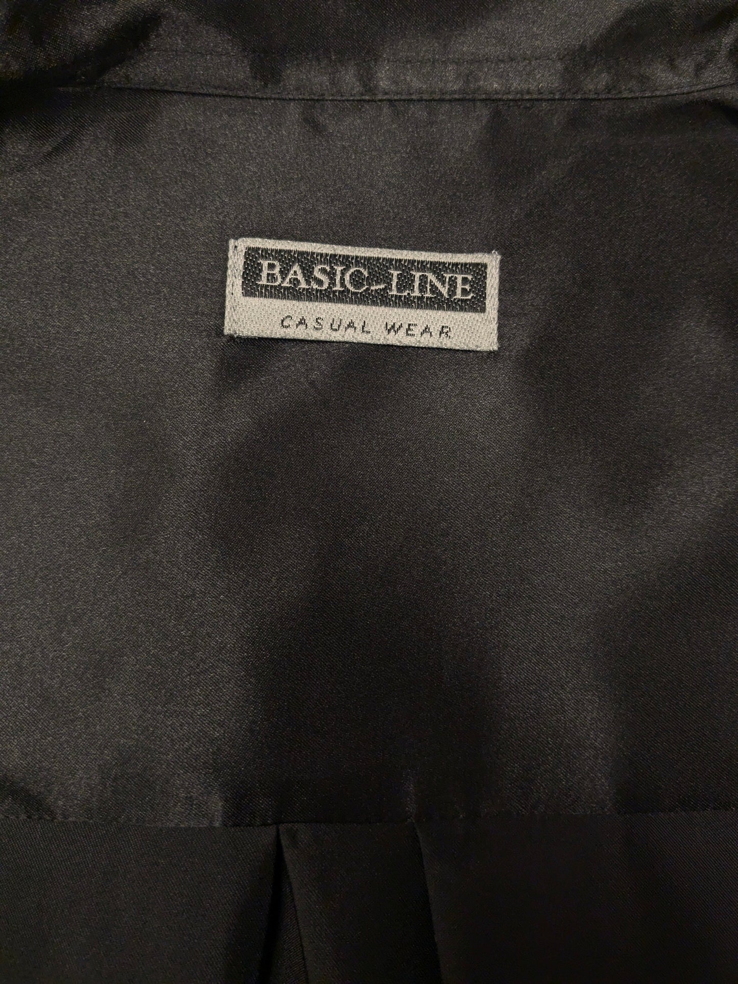 Vintage Basic Line overhemd. Zwart Glanzend. Maat L.