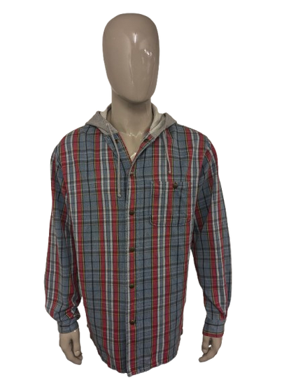 Chemise vintage Levi's Flannel avec boutons-pression et capuche. Bleu Rouge Blanc Jaune à carreaux Taille 2XL / XXL.