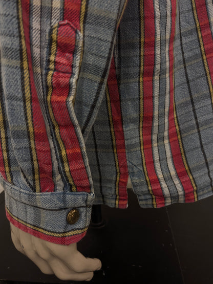 Chemise vintage Levi's Flannel avec boutons-pression et capuche. Bleu Rouge Blanc Jaune à carreaux Taille 2XL / XXL.