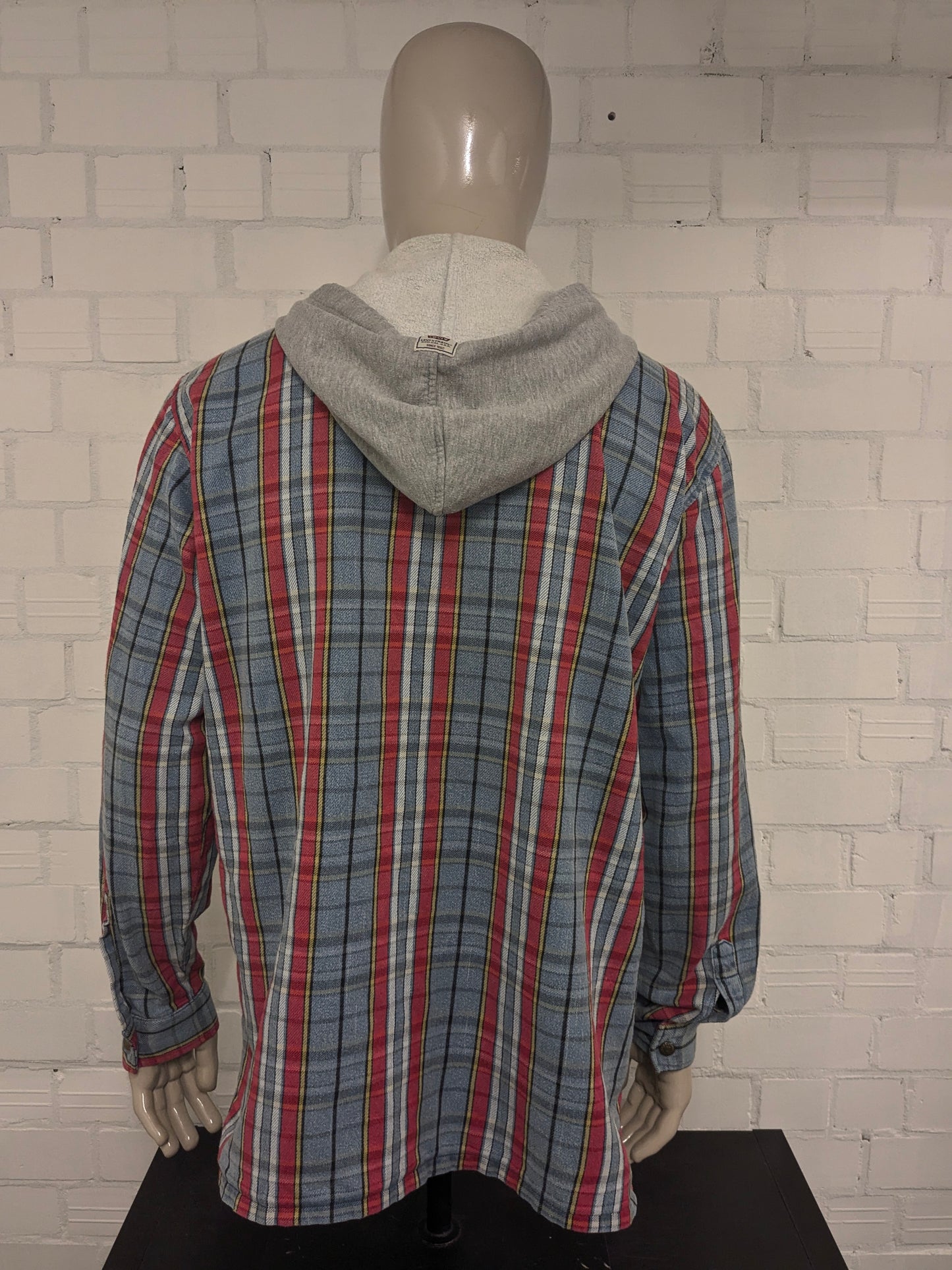 Chemise vintage Levi's Flannel avec boutons-pression et capuche. Bleu Rouge Blanc Jaune à carreaux Taille 2XL / XXL.