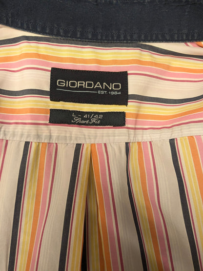 Giordano overhemd. Roze Geel Oranje Blauw gestreept. Maat XL.