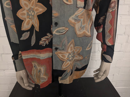 Vintage Black Dolphin 80'x / 90's overhemd. Zwart Oranje Rode print. Maat XL.