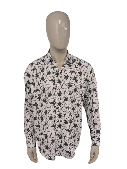 Vintage Southwest overhemd. zwart Witte print. Maat XL.