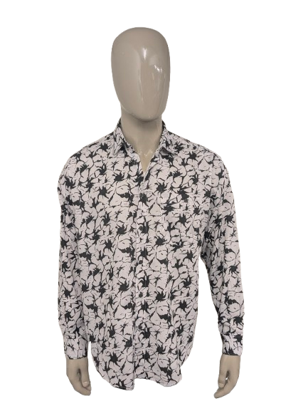 Vintage Southwest overhemd. zwart Witte print. Maat XL.