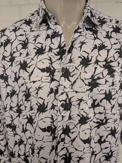 Vintage Southwest overhemd. zwart Witte print. Maat XL.