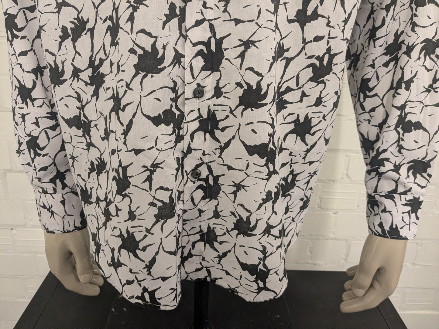 Vintage Southwest overhemd. zwart Witte print. Maat XL.