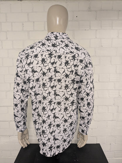 Vintage Southwest overhemd. zwart Witte print. Maat XL.