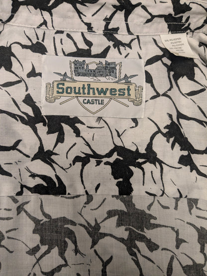 Vintage Southwest overhemd. zwart Witte print. Maat XL.