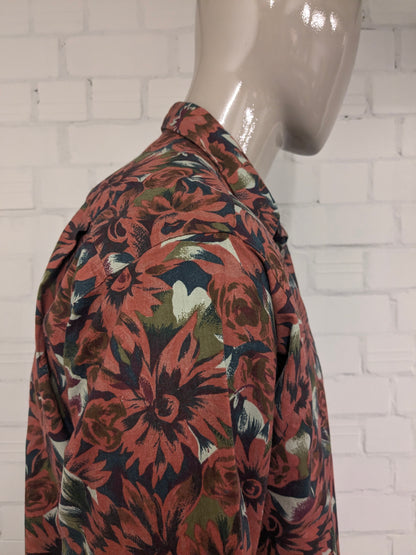 Maglietta vintage di John F Gee. Stampa floreale verde arancio. Taglia XL.