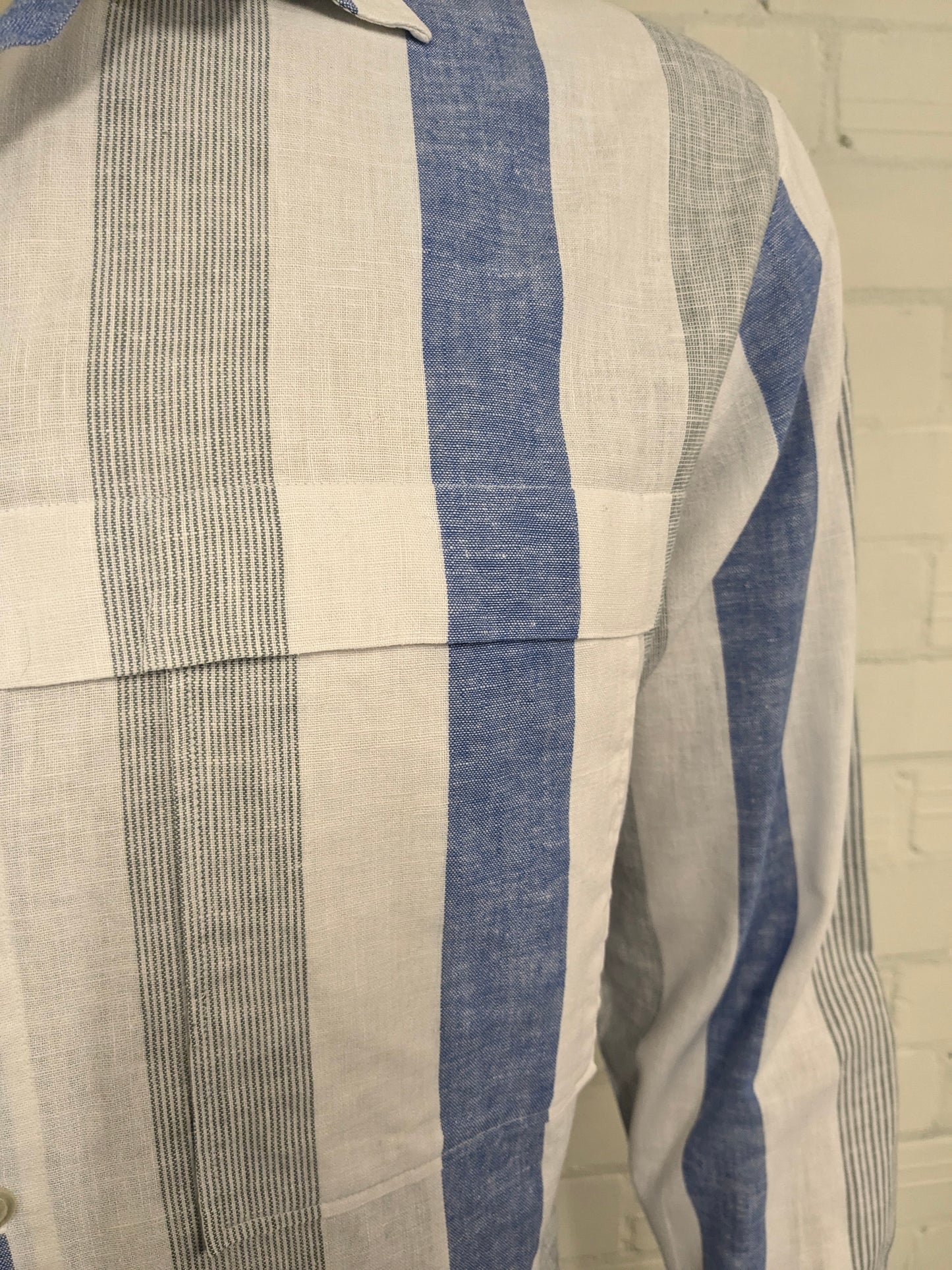 Vintage Leggiero overhemd. Blauw Wit Grijs gestreept. Maat XL.