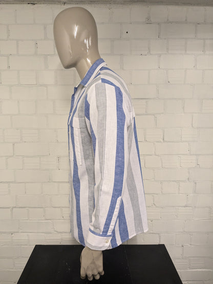 Vintage Leggiero overhemd. Blauw Wit Grijs gestreept. Maat XL.
