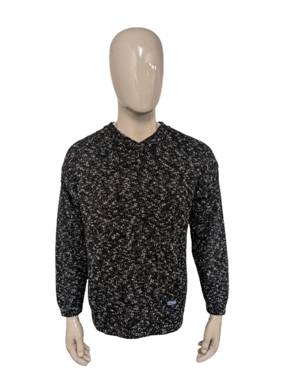 Vintage NHP sweater with V-neck. Black and white mixed. Size L.