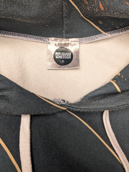 Mr Gugu & Miss Go hoodie. Green Gold colored print. Size XL.