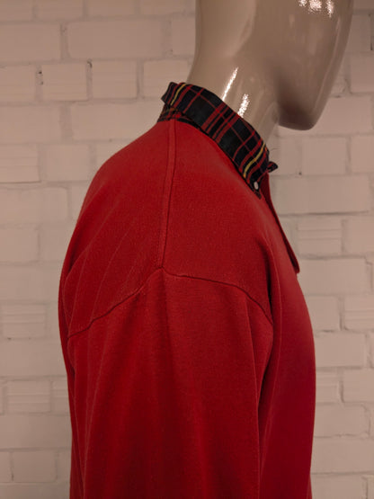 Ralph Lauren polo trui. Rood met geruite kraag. Maat 2XL / XXL.