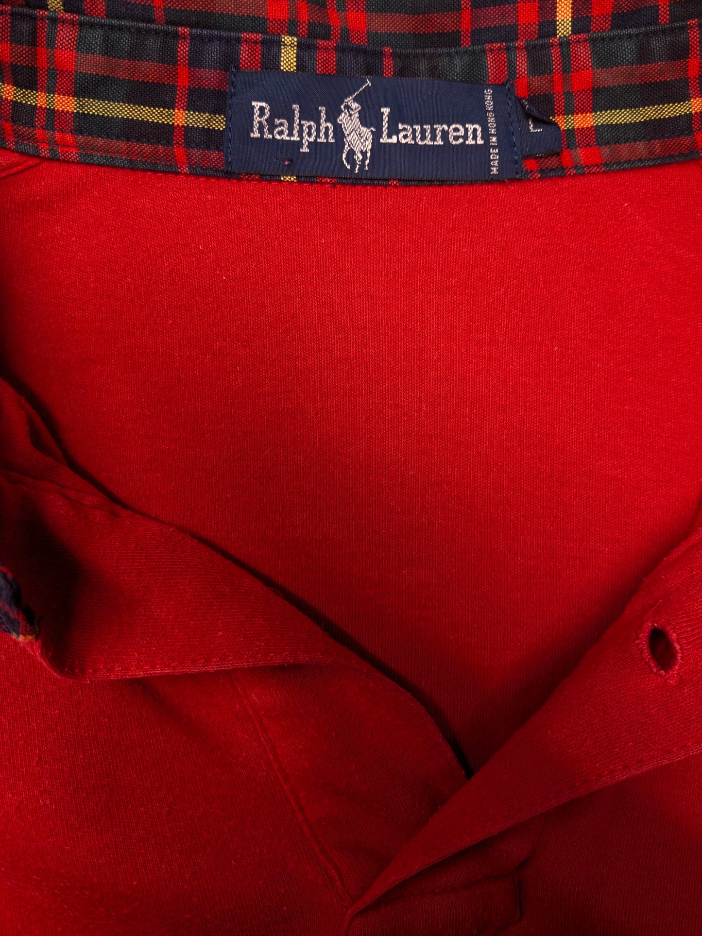 Ralph Lauren polo trui. Rood met geruite kraag. Maat 2XL / XXL.