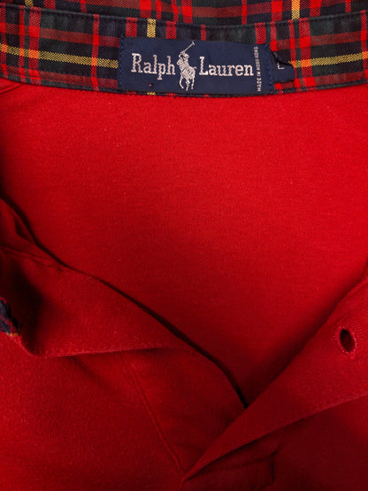 Ralph Lauren polo trui. Rood met geruite kraag. Maat 2XL / XXL.