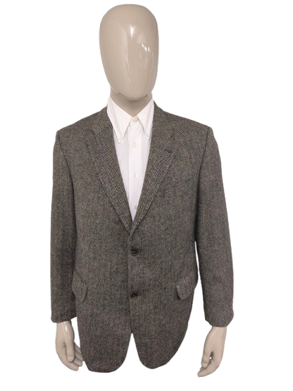 Giacca Manston vintage in lana. Motivo a spina di pesce marrone. Taglia L.