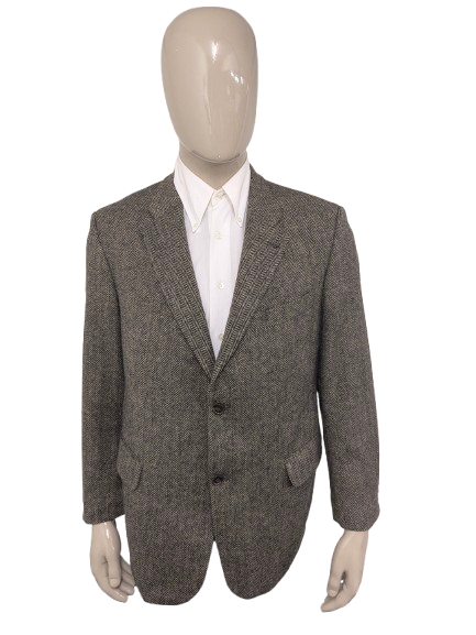 Vintage Wollen Manston colbert. Bruin visgraat motief. Maat L.