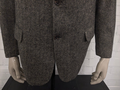 Giacca Manston vintage in lana. Motivo a spina di pesce marrone. Taglia L.