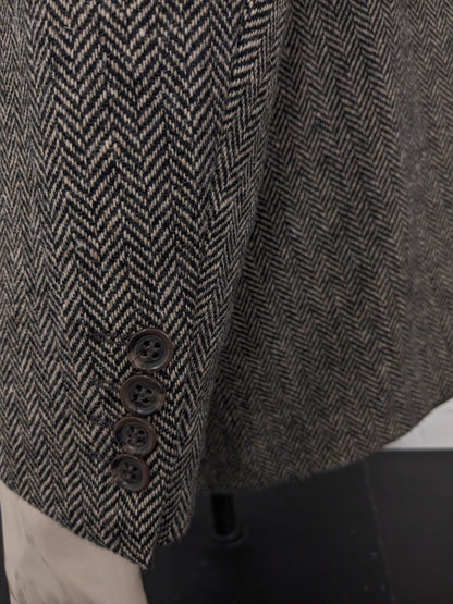 Giacca Manston vintage in lana. Motivo a spina di pesce marrone. Taglia L.