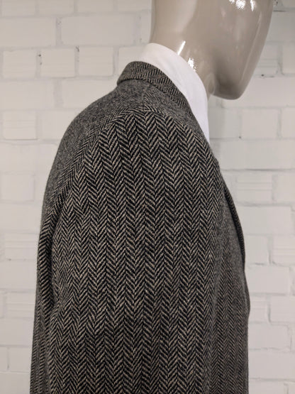 Giacca Manston vintage in lana. Motivo a spina di pesce marrone. Taglia L.