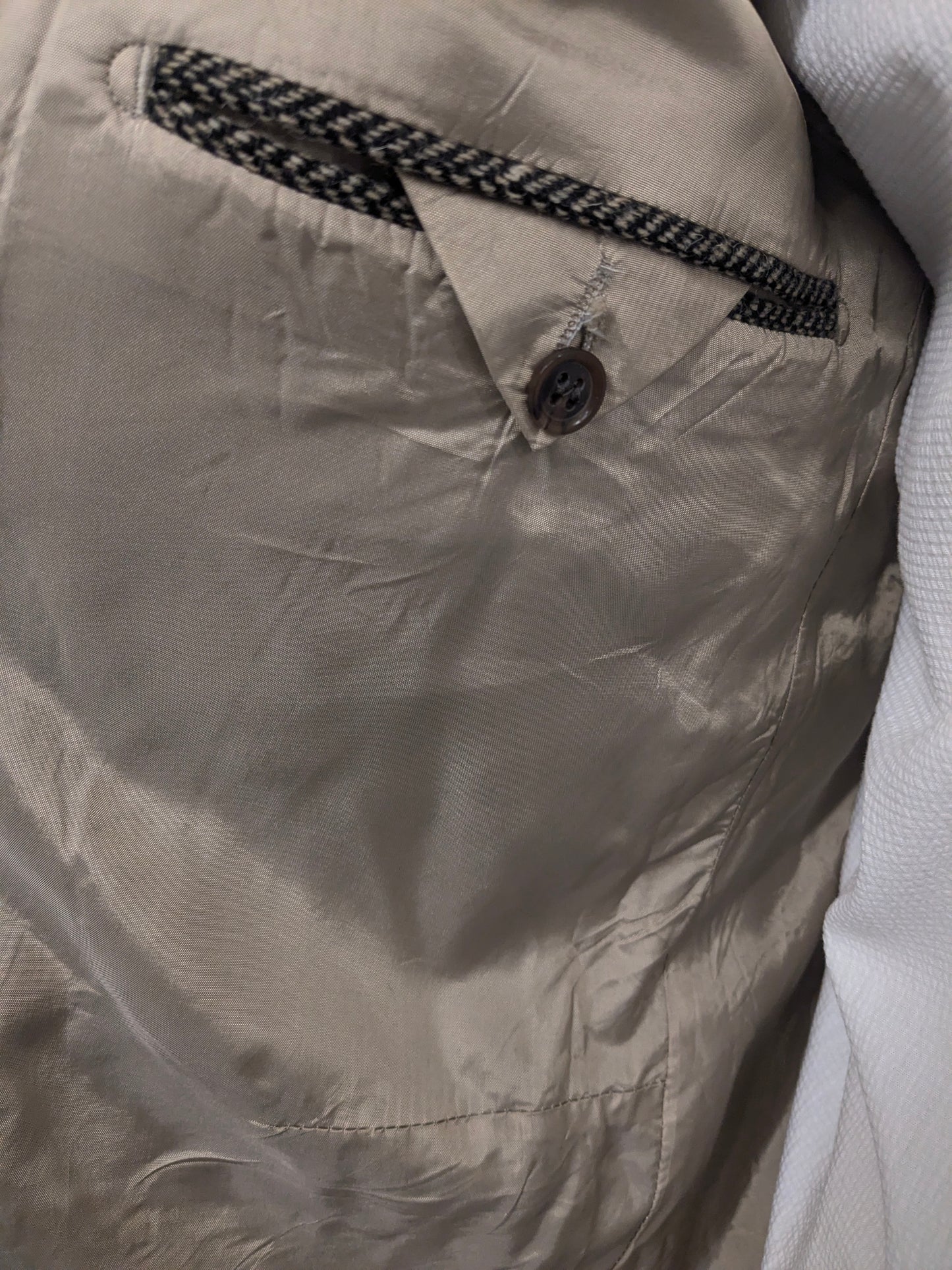 Giacca Manston vintage in lana. Motivo a spina di pesce marrone. Taglia L.