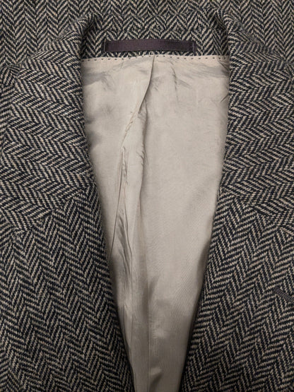 Giacca Manston vintage in lana. Motivo a spina di pesce marrone. Taglia L.